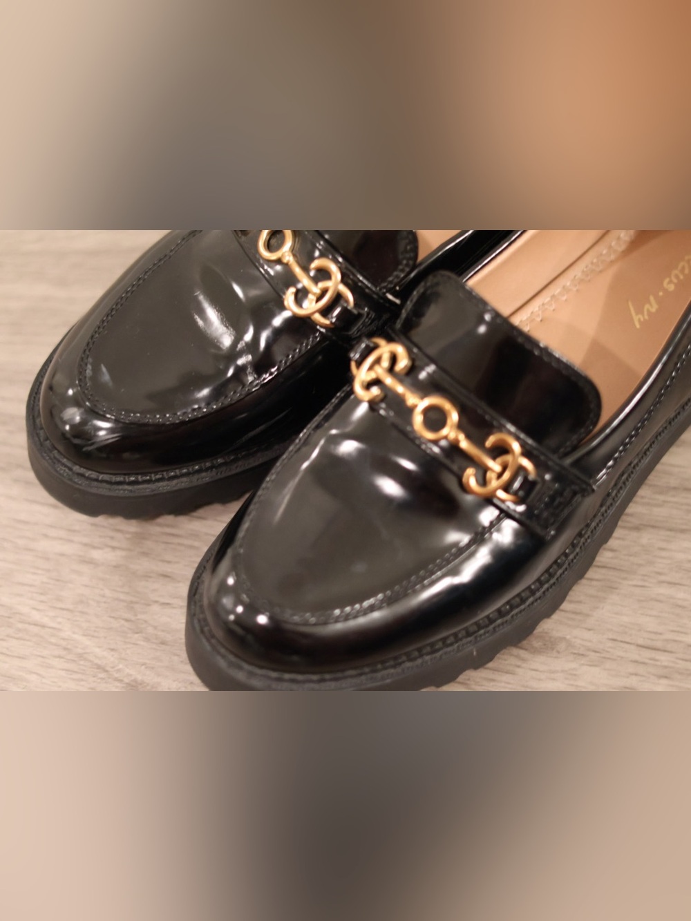 Circus NY by Sam Edelman Black Patent Horsebit Lug Sole Loafers Women’s Size 9
